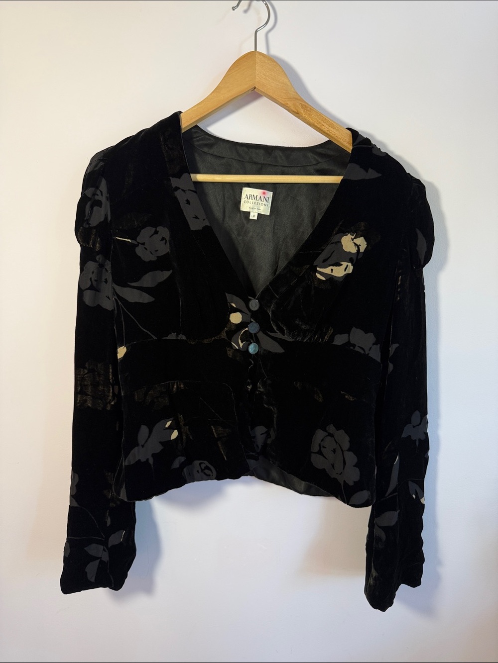 Armani Exchange Black Velvet Floral Cropped Blazer